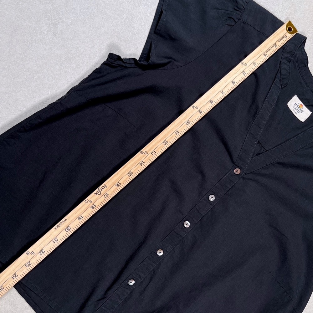 Marine Layer Button Down Top Women XL Black Cap Sleeve V-Neck Casual Blouse - Picture 8 of 8